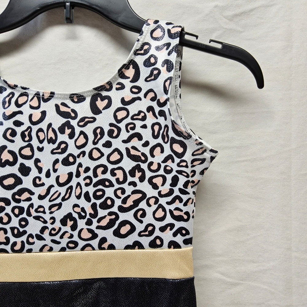 Girls Leopard Print Shimmer Gymnastics Leotard Biketard 2XL XXL Dance Tumbling